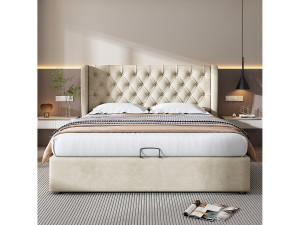 Hauss Spole Tweepersoons opbergbed 160x200 cm – Oorvorm – Beige fluweel (zonder matras)