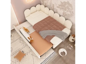 Merax Cama-gavetão estofada - 90 x 200 cm + 90 x 190 cm - sofá-cama infantil - sem colchão - veludo - bege
