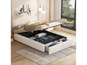 Hauss Spole Opbergbed 140x200 cm, bed voor volwassenen met 2 lades, zonder hoofdbord, zonder matras, wit