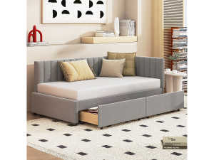 Hauss Spole Slaapbank 90x200 cm met 2 opberg lades, kinderbedje van fluweel, grijs, zonder matras