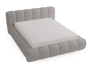 Gestoffeerd bed 160x200 Cloud met opbergruimte, luxe tweepersoonsbed met lattenbodem, bouclé lichtgrijs