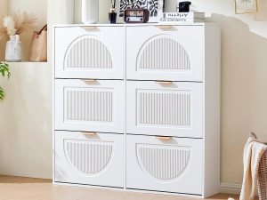 ModernLuxe Moderne schoenenkast 118x25x115 cm - met 6 neerklapbare deuren - Wit