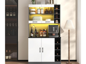 ModernLuxe Keukenbuffet 100×47×187 cm - met LED-verlichting - 2 deuren - wit+zwart
