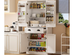 ModernLuxe Keukenbuffet 80×40×182 cm - met 2 deuren en 1 la - 2 deuren met schappen - wit