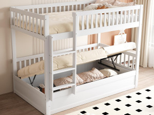 ModernLuxe Kinder-stapelbed 90×200 cm - Massief hout - Bed met opberging onderin - wit (matras niet inbegrepen)