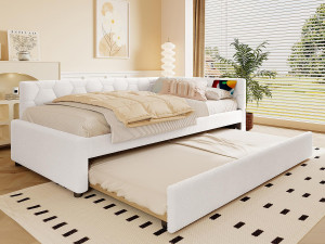ModernLuxe Slaapbank 90×200 cm - met opbergbed - met USB-poort + Type-C - wit (zonder matras)