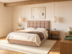 Vente-unique Bed met opbergruimte  180 x 200 cm - Fluweel - Beige - MIRDAL