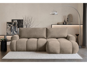 SELSEY Converteerbare hoekbank - donkerbeige bouclé - rechterkant - OMBO MINI