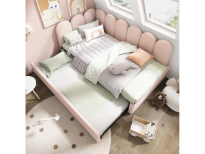 Hauss Spole Kinderbed 90x200 cm met onderschuifbed 90x190 cm, roze fluwelen bekleding, zonder matras