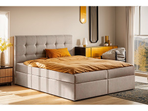 Boxspringbed met matras en bedbodem, LUDANO bedstof Noel Cold Beige 160x200 cm H2-Pocket