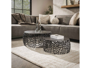 Salontafel Maze - Zwart/Grijs Metaal - Set van 2 - 75x75x30