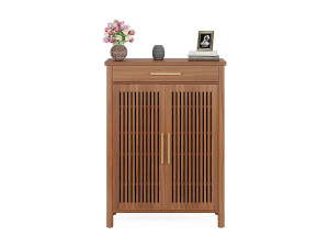Tribesigns Smalle 5-laags schoenenkast met lamellendeuren en lade, 80 x 36 x 110 cm, bruin