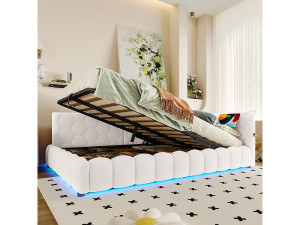 marque Opbergbed 140x200 met ledstrip, hydraulisch hefmechanisme, USB-poort type C, comfortabele bekleding in imitatiepool