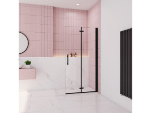Aica Douchewand-Inloopdouche 115x195cm 2 delig inklapbaar douchedeur 6mm NANO EasyClean veiligheidsglas mat zwart profiel