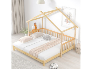 Hauss Spole Kinderhuisbed 90/180x200 cm met onderschuifbed, licht natuurlijke houtnerf, zonder matras