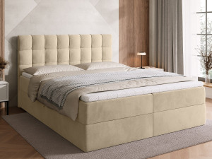 BroMARKT Boxspringbed met hoofdeinde, matras en dekmatras - DETROIT - 160x200 - lichtbeige
