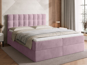 BroMARKT Boxspringbed met hoofdeinde, matras en dekmatras - DETROIT - 160x200 - poederroze