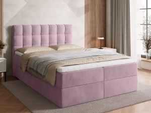 BroMARKT Boxspringbed met hoofdeinde, matras en dekmatras - DETROIT - 140x200 - poederroze
