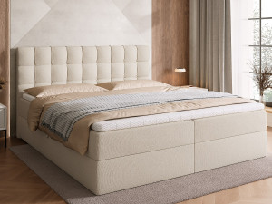 BroMARKT Boxspringbed met hoofdeinde, matras en dekmatras - DETROIT - 180x200 - beige