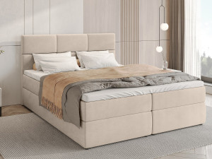 BroMARKT Boxspringbed met hoofdeinde, matras en dekmatras - BOSTON - 180x200 - beige