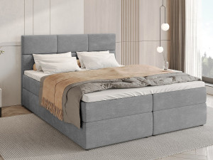 BroMARKT Boxspringbed met hoofdeinde, matras en dekmatras - BOSTON - 180x200 - grijs