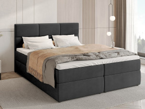 BroMARKT Boxspringbed met hoofdeinde, matras en dekmatras - BOSTON - 180x200 - donkergrijs