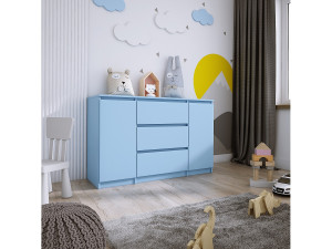 Ladekast met 2 deuren en 3 laden, 120 x 78 x 39 cm, kleur: blauw