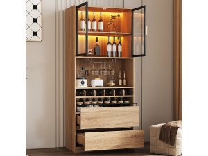 ModernLuxe Vitrine 80x40x180 cm met LED - 2 deuren en 2 lades - open planken - Natuur