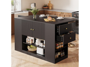 Merax Modern kookeiland - 140 x 40 x 90 cm - keukenblok - met 2 lades + 3 deuren - MDF - zwart