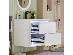 Merax Enkelvoudige wandwastafel - 60 x 46 x 50 cm - met LED's + 2 laden - geïntegreerde wastafel - keramiek + MDF - wit (kraan niet inbegrepen)