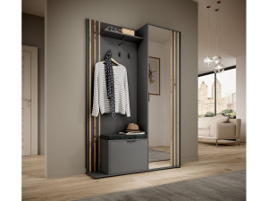 MINIO go for it, Garderobe NEL, met zwart gestoffeerd zitje, met spiegel, grafiet/artisan eiken