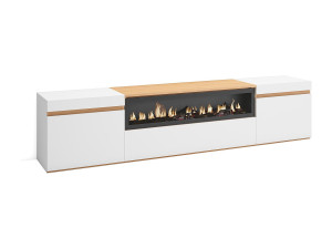 Skraut Home TV-Meubel, Lowboard, 200x35x45cm, Voor tv's tot 80", Elektrische haard, Wit en Eiken soft