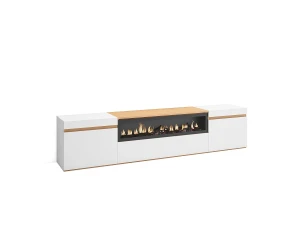 Skraut Home Móvel de TV, 200x35x45cm, Para televisores até 80", Lareira eléctrica, Branco e Carvalho soft