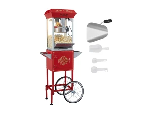 Máquina de Palomitas SucceBuy, Máquina de Palomitas con Carrito, 850 W, 8 oz, 48 Tazas, Rojo, 610 x 410 x 1395 mm