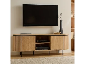 Calicosy Mueble de TV con 2 puertas y laterales con efecto ranurado L150 cm - MALAGA