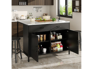 Merax Keukeneiland - 100 x 90 x 90 cm - bartafel - met 2 deuren + 2 lades + verstelbare poten - MDF - zwart