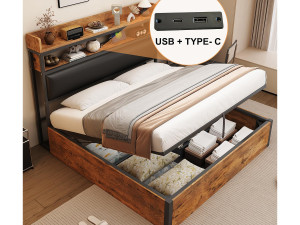 ModernLuxe Opbergbed 180x200 cm - met USB-poort en planken - zwart (matras niet inbegrepen)