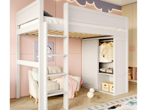 ModernLuxe Hoogbed 90x200 cm - met kast + opbergruimte - open ruimte onder het bed - wit (zonder matras)