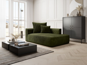 Vente-unique Chaise longue met hoek rechts in kaki groene ribfluweel - PINETA