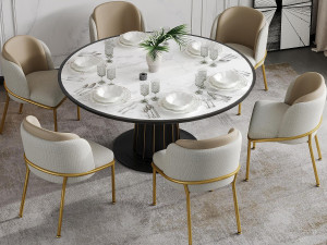 ModernLuxe Set van 6 stoelen - linnen en kunstleer - metalen poten - eigentijdse stijl - beige