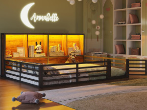 ModernLuxe Kinderbed 140x200 cm - met opbergruimte - lattenbodem - zwart (zonder matras)