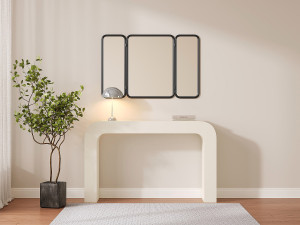 Vente-unique Vintage kappersspiegel van metaal - L. 100 x H. 65 cm - Zwart - NOAVA