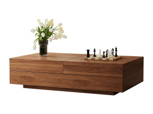 Uitschuifbare salontafel van notenhout, rechthoekig design, 120-208 cm, verborgen opbergruimte, modern en praktisch