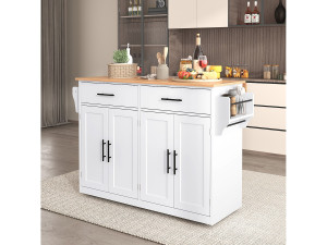Merax Centrumeiland - 120 x 46 (70) x 91 cm - Opklapbaar blad + Wielen en verwisselbare poten - MDF - Wit