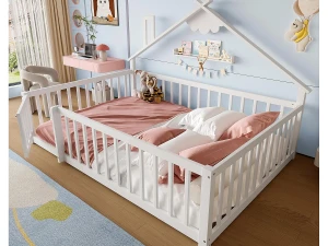 ModernLuxe Cama tipo cabana infantil 140x190cm - com barreiras de segurança - madeira maciça - branca (sem colchão)