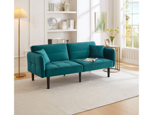 Hauss Spole 2-zits rechte slaapbank in groen fluweel met zwarte houten poten, neerklapbare rugleuning - 176x78x76cm