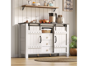 Wit dressoir - Dressoir met 2 schuifdeuren en 3 lades - Open opbergruimte - voor eetkamer en woonkamer