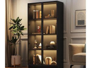 ModernLuxe Glazen vitrine 80x40x160 cm - met LED-verlichting - met verstelbare planken - met 2 deuren - zwart