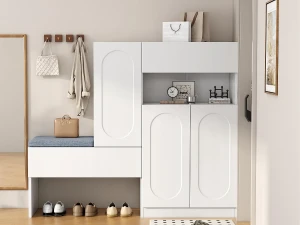 ModernLuxe Móvel multifuncional para sapatos - com assento estofado - com 4 portas e 1 gaveta - Branco