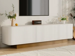 ModernLuxe Móvel de TV moderno 170x40x47cm - design redondo - 3 portas - prateleiras ajustáveis - branco